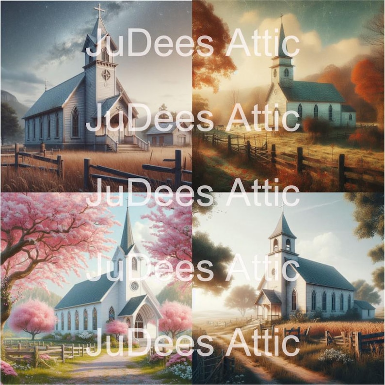 Seasonal Church PNG Bundle, Spring, Summer, Winter, Fall (digital ...