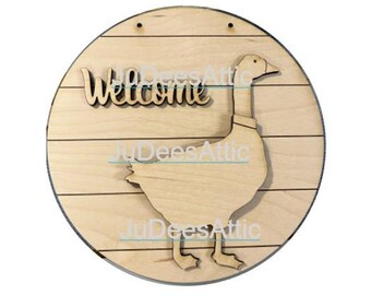 Porch Goose with Interchangeable Parts Welcome Sign * Digital SVG File * Laser File * Glowforge Tested