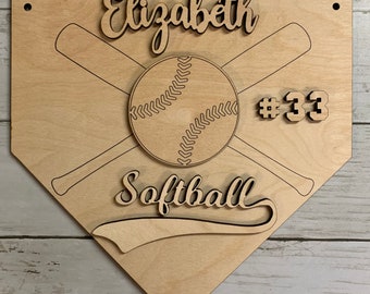 Softball Door Hanger - Digital SVG File Only - Glowforge Tested