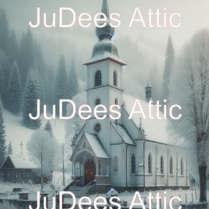 Winter Country Church #3 PNG File - Digital File, Instant Download, Printable, Sublimation Decoupage Cans Labels, Junk journal pages