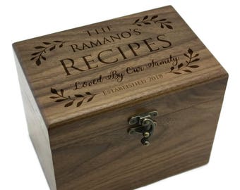 Personalized Recipe Box, Walnut Recipe Box, Custom Recipe Box, Recipe Box Gift For Couple, Wedding Gift, Bridal Shower PTRB004
