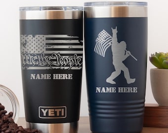 Personalized American Flag Yeti Tumbler, Patriotic Gift