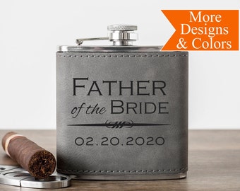 Father of the Bride Flask, Personalized Groomsman Flask, Engraved Flask, Monogrammed Flask, Hip Flask, Leather Flask For Groomsmen