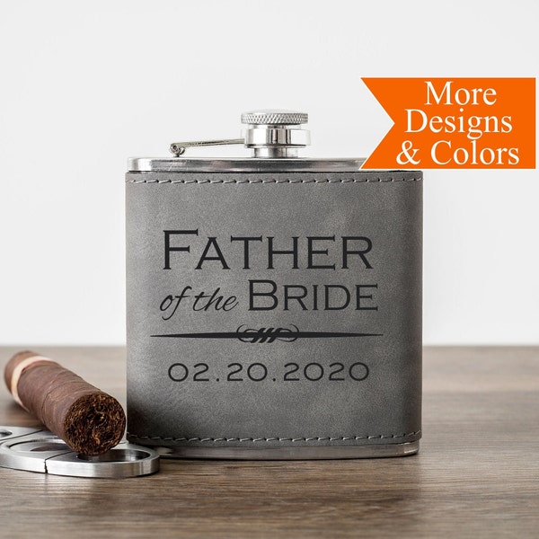 Father of the Bride Flask, Personalized Groomsman Flask, Engraved Flask, Monogrammed Flask, Hip Flask, Leather Flask For Groomsmen