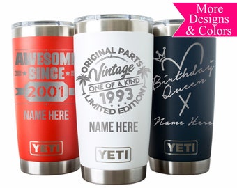 Personalized Yeti Tumbler Birthday Gift - Engraved Name and Birth Year - Custom Stainless Steel Travel Mug - Polar Camel Mug