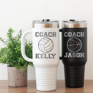 Personalized Coach 40oz Tumbler, Basketball Coach Mug, Stainless Steel Mug, Volleyball Coach Appreciation Gift, Tumbler With Handle
