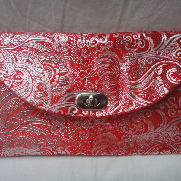 Clutch Brokat rot-silber - Unikat, neu