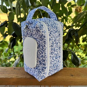 Blue Floral Diaper & Wipes  Pouch | Toddler Diaper Case | Baby Bag Organizer | Baby Shower | New Mom Gift  | Mini Diaper Bag | Wipe pocket