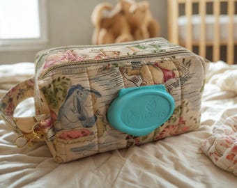 Vintage Pooh Diaper Wipe Bag | Stroller Organizer, Toddler Essentials, Baby Shower Gift, Double Zipper Pouch