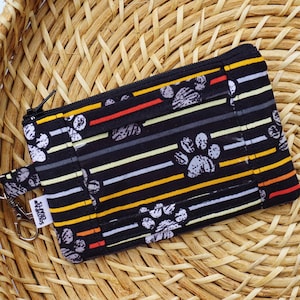 Llavero de identificación de cartera de pulsera con estampado de patas / bolsa de identificación, estuche de identificación con cremallera, billetera minimalista, monedero de monedas de llavero, pulsera, billetera de viaje, mamá de perro