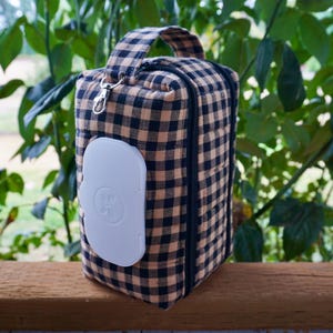 Tan Black Gingham Diaper Wipe Bag | Double Zipper Pouch |  Diaper Pouch | Baby Bag Organizer | Baby Shower | Embroidered