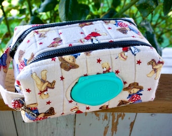 Diaper Wipe Bag | Baby Bag Organizer, Toddler Essentials, Baby Shower Gift, Double Zipper Pouch, Cowboy Teddy