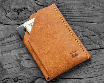 Leather card holder front pocket wallet vegetable tanned