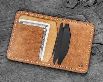 Leather card holder minimalist front pocket wallet vegetable tanned