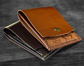 IN STOCK Leather card holder minimalist front pocket wallet "MIST" vegetable tanned handmade