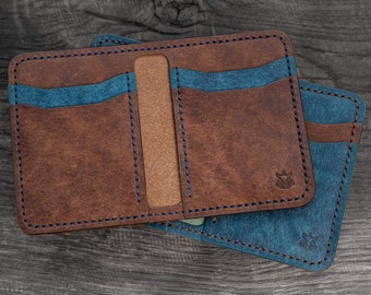 Leather card holder minimalist front pocket wallet vegetable tanned "Bramble v3.0"