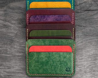 IN STOCK Leather card holder front pocket minimalist wallet vegetable tanned "Rift V2.1"