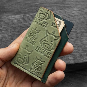 EM ESTOQUE Porta-cartões Horween Shell Cordovan Leather "Double Shroud" carteira minimalista