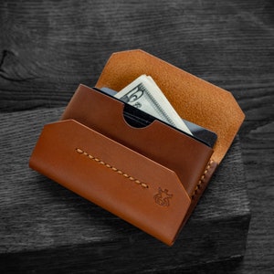 Minimalist leather flap wallet card holder pouch image 1