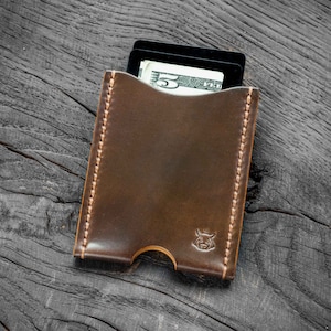 Horween SHELL CORDOVAN leren kaarthouder "Cloak" portemonnee met voorvak