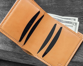 Horween Shell Cordovan & vegetable tanned leather bifold vertical wallet "Enigma"
