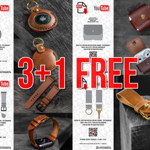 Bundle PDF templates leather  digital pattern Keychain Airtag AirPods Watch Strap
