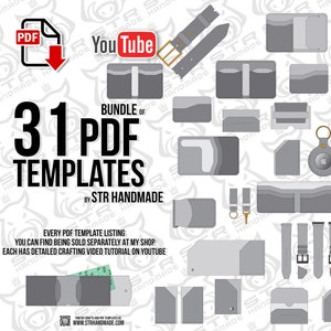 Paquete de plantillas PDF para tarjetero de cuero, billetera delgada, patrón digital, llavero, Airtag, cinturón