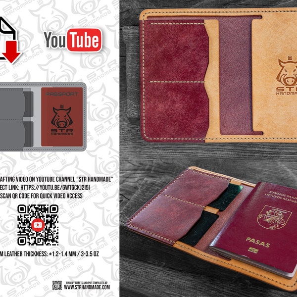 Leather passport cover wallet card holder digital PDF template pattern A4 US Letter size 8.5x11"