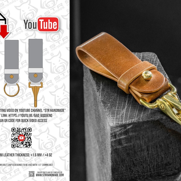 PDF template leather Belt Loop keychain digital PDF pattern A4 US Letter size 8.5x11"