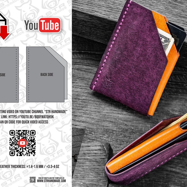 Minimalist leather card holder wallet digital PDF template pattern A4 US Letter size 8.5x11"