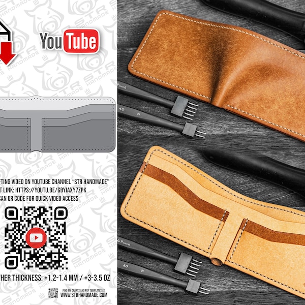 Minimalist leather wallet card holder digital PDF template pattern A4 US Letter size 8.5x11"