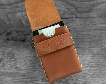 Tarjetero de piel Horween Shell Cordovan "CASE" con bolsillo frontal