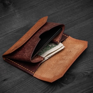 Minimalist leather flap wallet card holder pouch Pueblo Tobacco