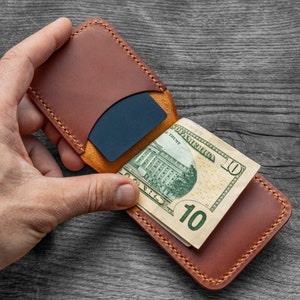 Leather Card Holder Money Clip Minimalist Wallet 