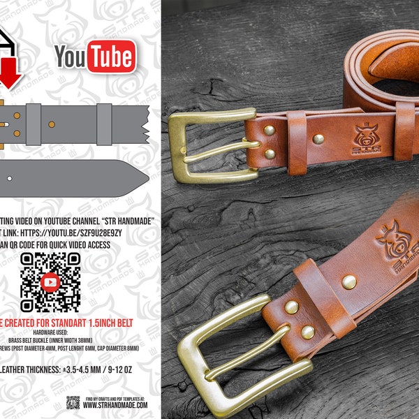 PDF template leather Belt classic digital PDF pattern A4 US Letter size 8.5x11"