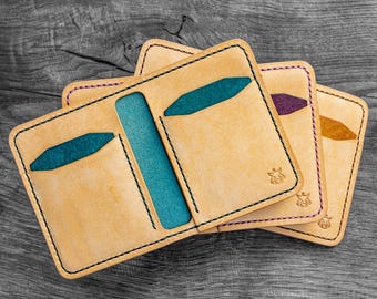 EN STOCK Cartera minimalista de piel con tarjetero y bolsillo delantero, curtida vegetal "Bramble V3.1"