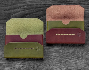 EN STOCK Cartera tarjetero de piel con solapa para bolsillo delantero, curtida vegetalmente "Pouch"