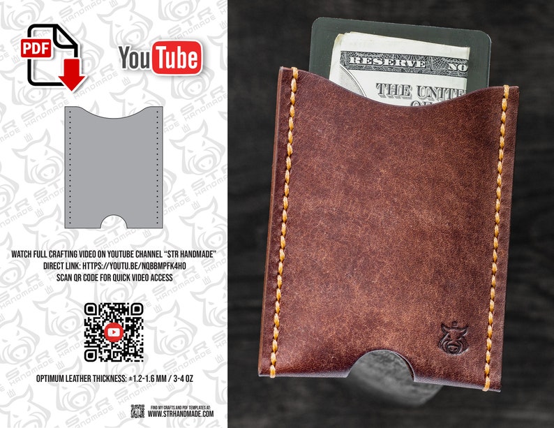 Minimalist Leather Sleeve Card Holder Slim Wallet Digital PDF Etsy