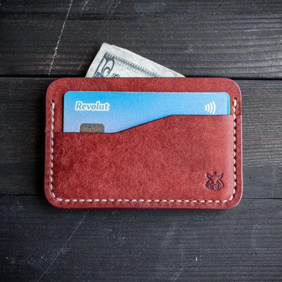 Vegetable tanned leather card holder wallet black brown