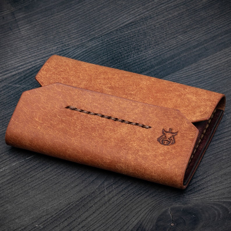 Minimalist leather flap wallet card holder pouch Pueblo Walnut