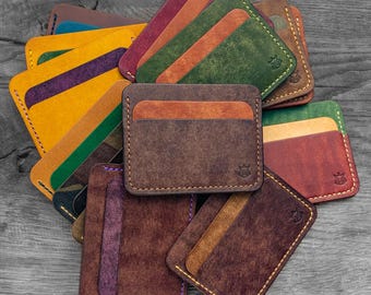 EN STOCK Tarjetero de piel con bolsillo frontal minimalista, curtido vegetal "Rift V2.1"