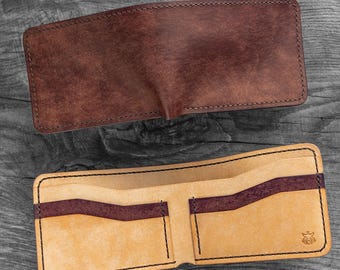 EN STOCK Cartera de piel plegable de curtido vegetal "Myth", tarjetero para bolsillo delantero, minimalista