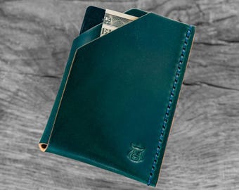 Tarjetero de piel Horween Shell Cordovan con bolsillo delantero "Shroud"