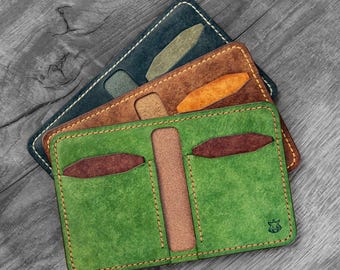 AUF LAGER Minimalistisches Portemonnaie mit Kartenhalter aus pflanzlich gegerbtem Leder, Modell "Bramble V3.1"