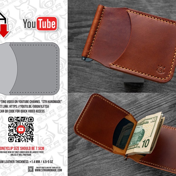 Moneyclip leather card holder wallet digital PDF template pattern A4 US Letter size 8.5x11"