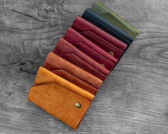 EN STOCK Tarjetero de piel con bolsillo frontal minimalista, curtido vegetal "Coil"