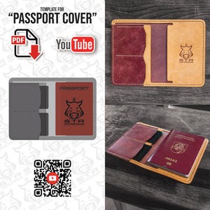 Capa de passaporte de couro, porta-cartões, modelo digital em PDF