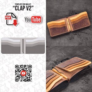 Plantilla digital en PDF para tarjetero "Clap V2" de billetera plegable de cuero con clip para billetes