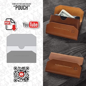 Patrón de plantilla digital en PDF para tarjetero de cartera de cuero con solapa "Pouch"