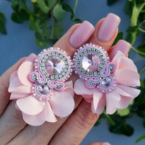 Pink Soutache Earrings: Floral Rhinestone Jewelry